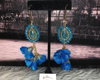 Silk flower and crystal earrings