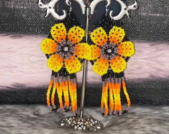 Handmade peyote flower earrings