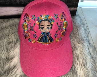 Denim cap with embroidered Frida