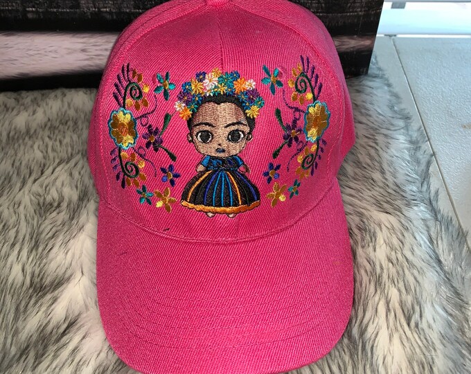 Denim cap with embroidered Frida