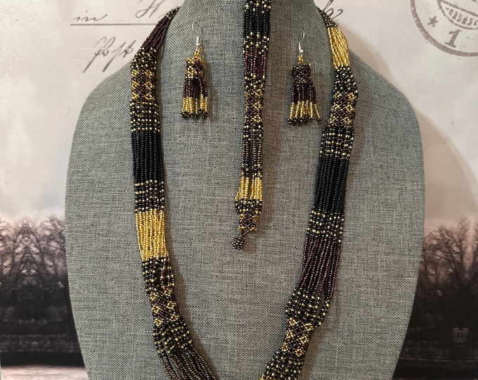 Beaded Necklace with Bracelet and Earrings Set