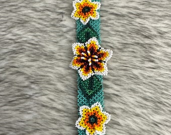Huichol headband 3 flowers