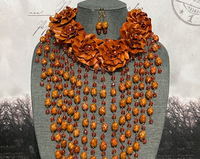 Maxi necklace Flowers and palm barrels with earrings
