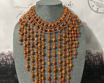 Maxi waterfall barrel necklace with earrings
