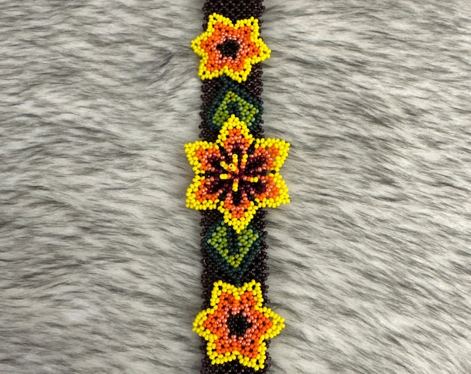Huichol headband 3 flowers