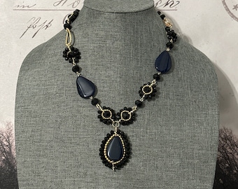 Handmade glass necklace with agates