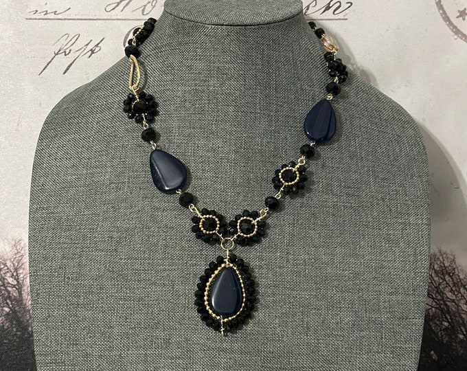 Handmade glass necklace with agates