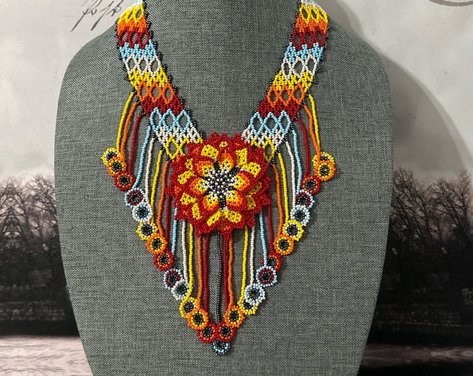 Huichol necklace with earrings and bracelet set