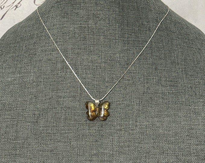 Amber Butterfly Necklace and Earrings Set