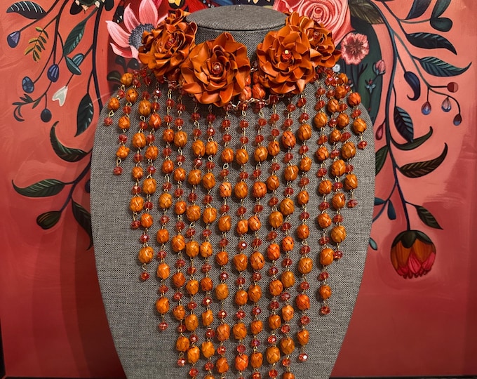 Maxi necklace Flowers and palm barrels with earrings