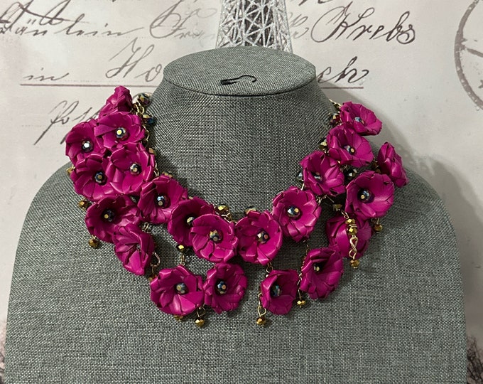 Short necklace and palm flower earrings set