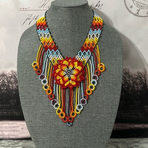 Huichol necklace with earrings and bracelet set