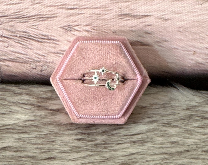 Moon and stars ring in 925 silver size 8.5