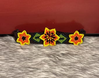 Huichol headband with 3 flowers