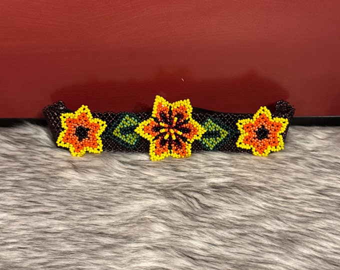 Huichol headband with 3 flowers