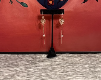 Long Crystal Flower Earrings