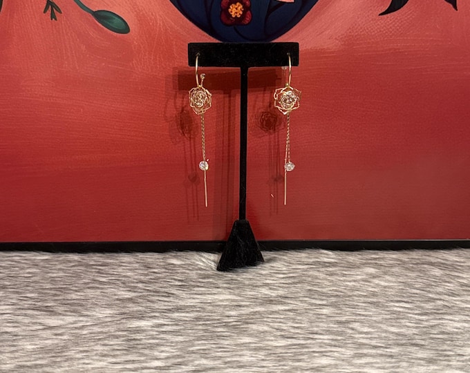 Long Crystal Flower Earrings