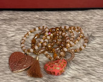 Set of 7 crystal and stained glass heart weekly bracelets