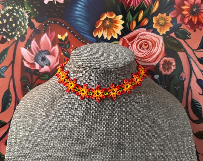 Floral choker set with earrings and bracelet