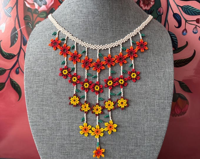 Mini flower waterfall necklace with earrings