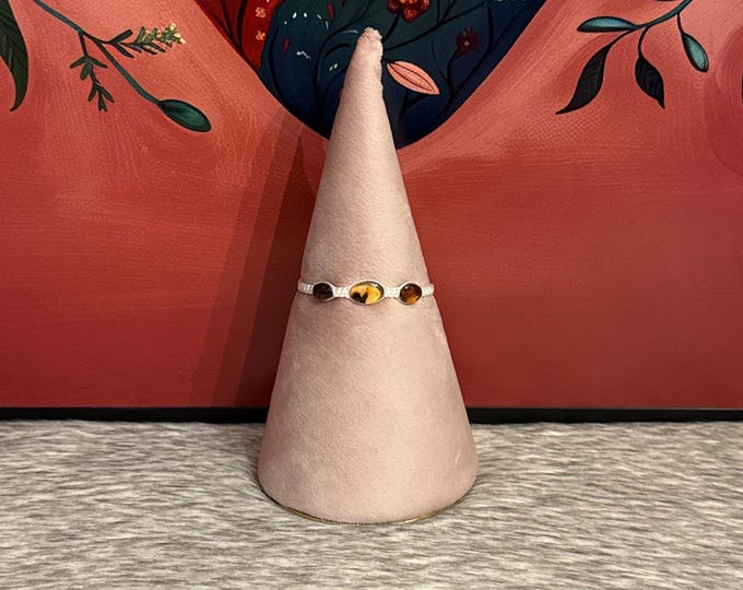 Macrame style woven bracelet with amber