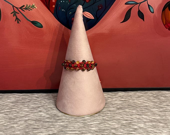 Adjustable macrame style bracelets with amber