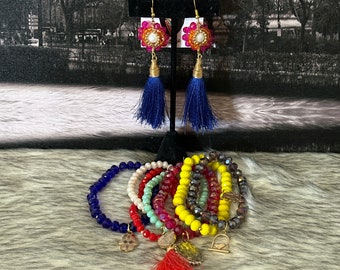 Set of 7 bracelets, crystal weekly with earrings