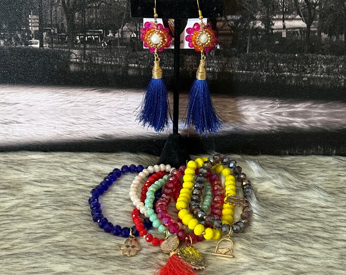 Set of 7 bracelets, crystal weekly with earrings