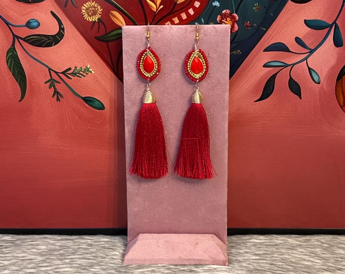 Crystal and silk tassel earrings