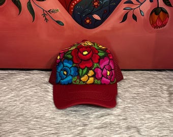 Handmade cap with embroidered flowers