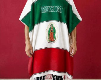 Mexican handcrafted poncho, Virgin of Guadalupe design, for adults