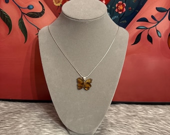 Amber butterfly necklace and earring set