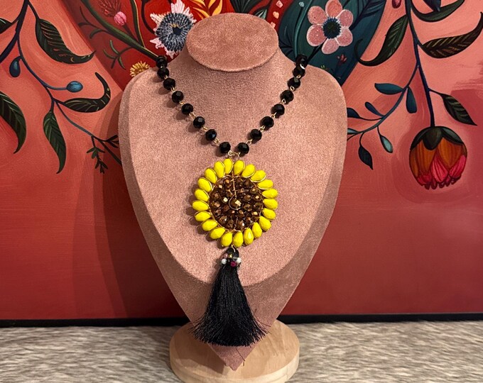 Crystal sunflower necklace and earring set