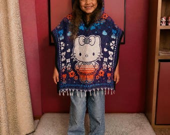Mexican handmade poncho, hello kitty, for girls