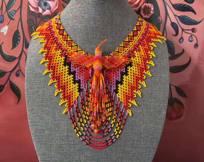 Handcrafted hummingbird necklace set with earrings and bracelet