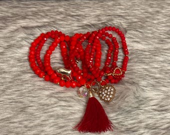 Set of 7 crystal bracelets, weekly calendar with earrings