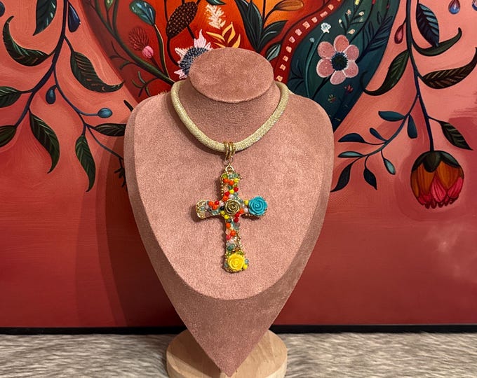 Necklace and earring set with cross pendant