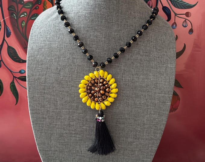 Crystal sunflower necklace and earring set
