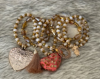 Set of 7 weekly crystal and stained glass heart bracelets