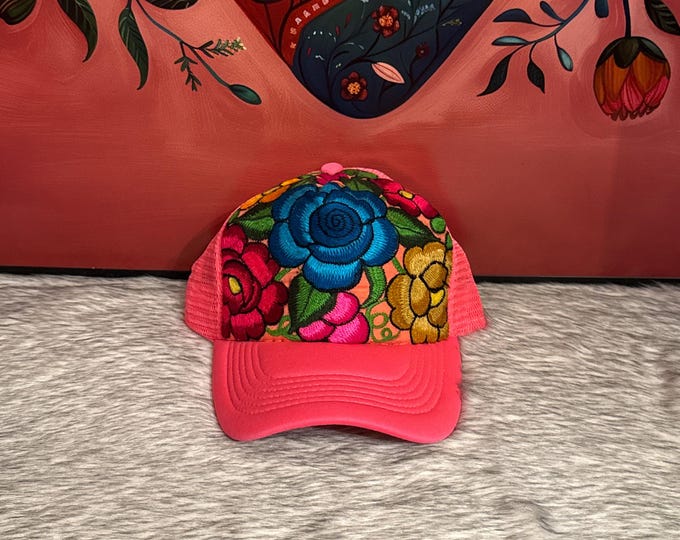 Handmade cap with embroidered flowers