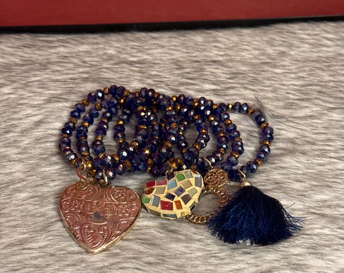 Set of 7 crystal and stained glass heart weekly bracelets