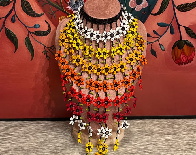 Flower waterfall necklace and earring set