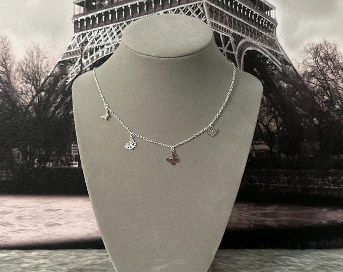 Silver butterfly choker necklace