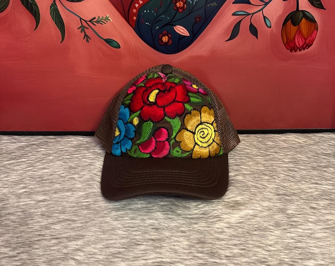 Handmade cap with embroidered flowers