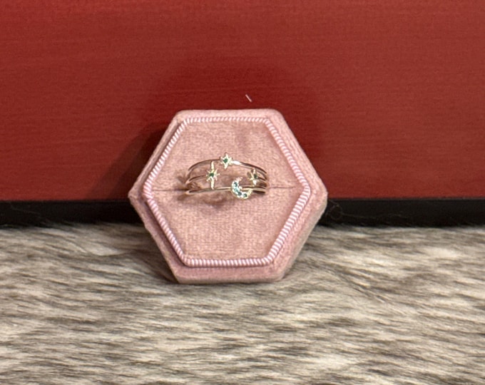 Moon and stars ring in 925 silver, size 8.5