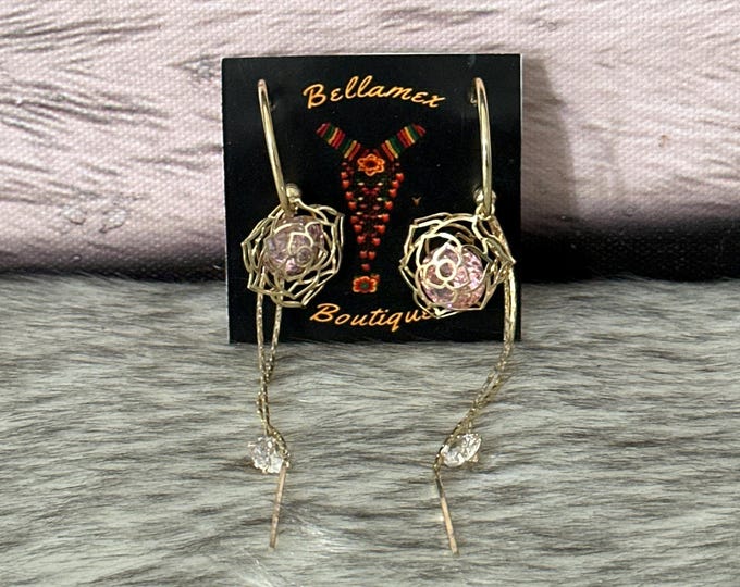 Long Crystal Flower Earrings