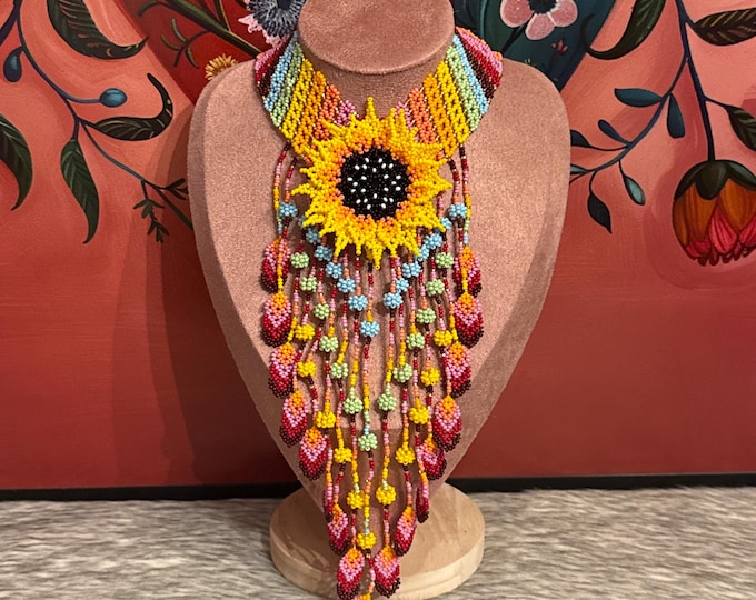 Sunflower petal necklace set with earrings and bracelet