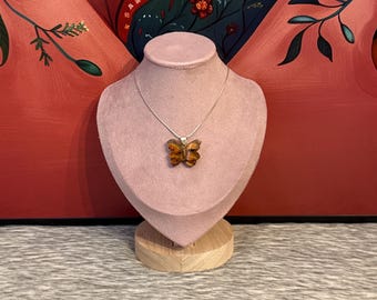 Amber butterfly necklace and earring set