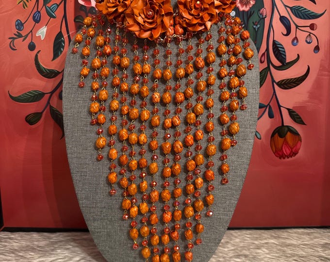 Maxi necklace Flowers and palm barrels with earrings