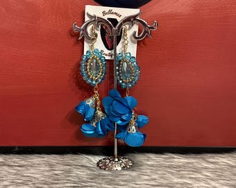 Silk and crystal flower earrings